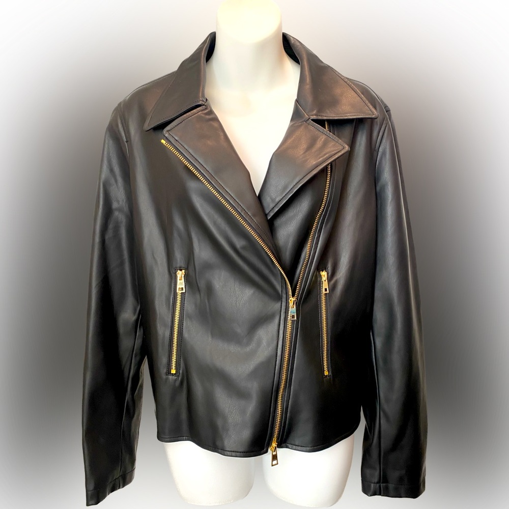 Tahari Faux Leather Moto Jacket